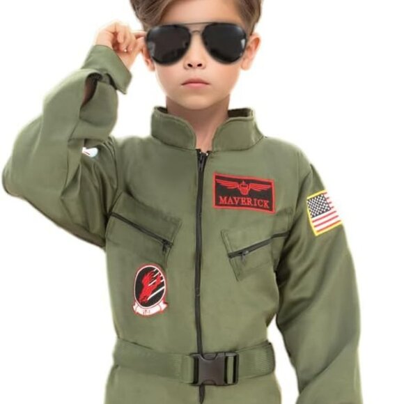 NWT Kids Top Gun Maverick Pilot Costume Jumpsuit – Flight Suit with Patches - Picture 1 of 16